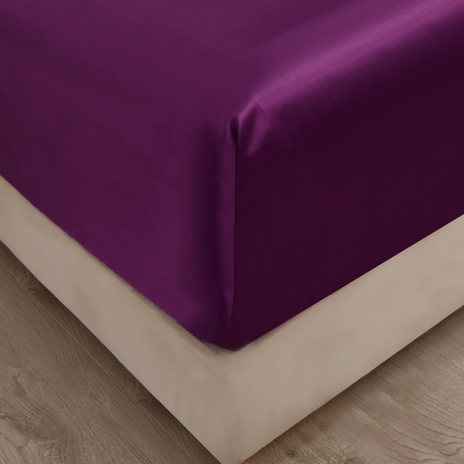 Solid Color Satin Imitation Silk Fitted Sheet - Calm Cloud Bedding